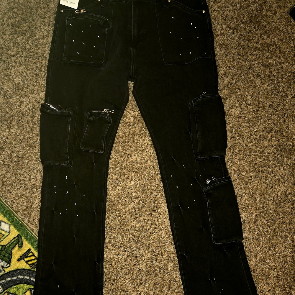 Black Cargo Pants with Zipper Details